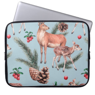 animal sketch pattern with deer pine cones and twi laptop sleeve