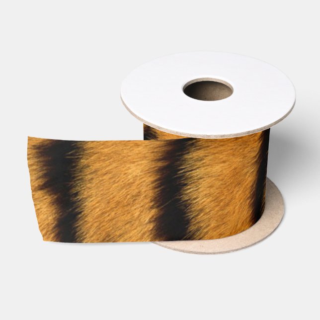 Animal Skin Brown Tiger Fur Minimal Satin Ribbon (Spool)