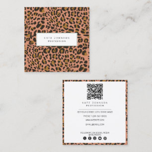 Animal Skin Leopard Print Pattern Orange QR Code Square Business Card