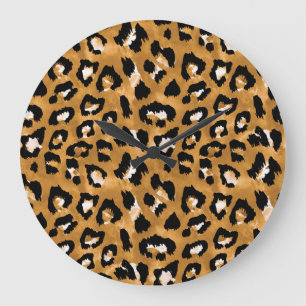 Animal skin leopard: watercolor pattern. large clock