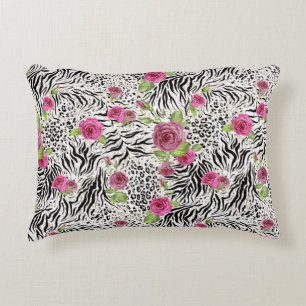 Animal Skin Print And Roses Decorative Pillow