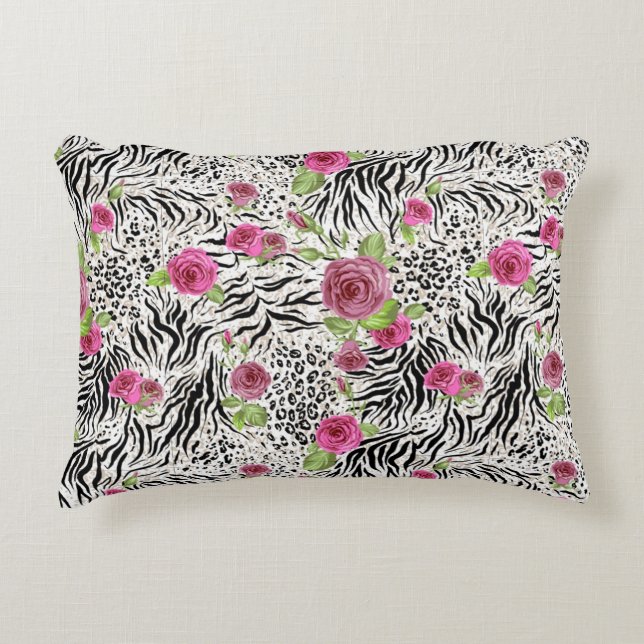 Animal Skin Print And Roses Decorative Pillow (Front)