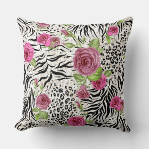 Animal Skin Print And Roses Throw Pillow