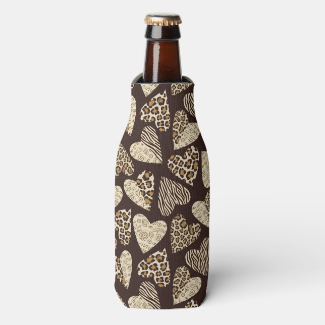 Animal skin with hearts bottle cooler (Bottle Front)
