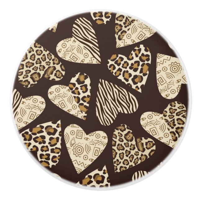 Animal skin with hearts ceramic knob (Front)