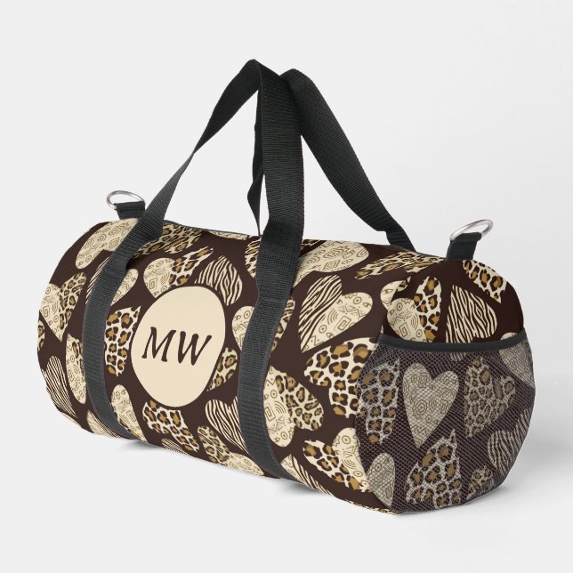 Animal skin with hearts duffle bag (Right Corner)
