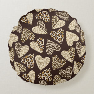Animal skin with hearts round pillow