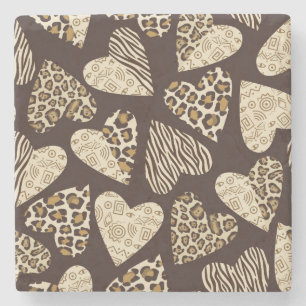 Animal skin with hearts stone coaster