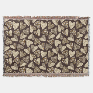 Animal skin with hearts throw blanket