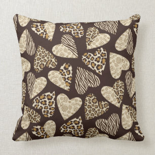 Animal skin with hearts throw pillow