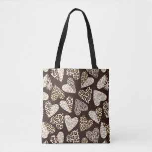 Animal skin with hearts tote bag