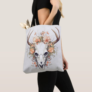 Animal Skull Delicate Flowers Tote Bag