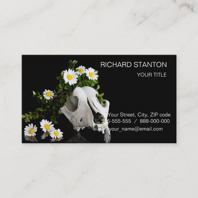 Animal skull with a wreath of wild flower business card (Front)