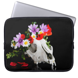 Animal skull with a wreath of wild flower laptop sleeve