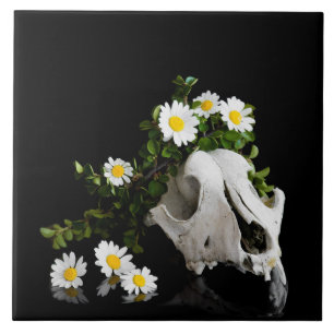 Animal skull with a wreath of wild flower tile