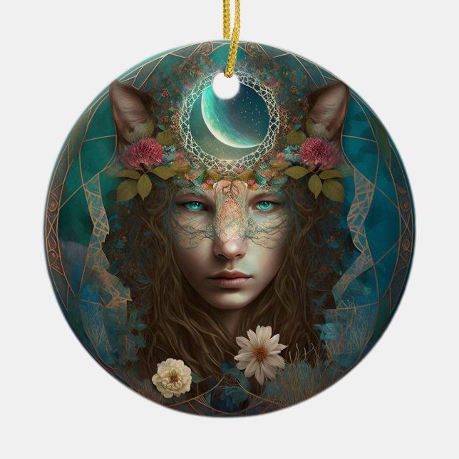 Animal Spirit Mystical Fantasy Art Ceramic Ornament (Front)