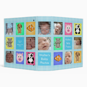 Animal Squares Blue Baby Photo Album -Customizable Binder