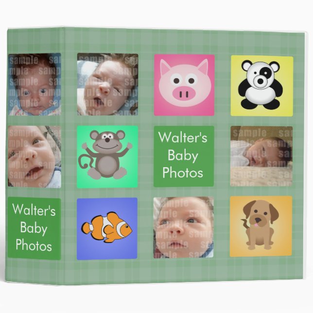Animal Squares Green Baby Photo Album -Customize! Binder (Front/Spine)