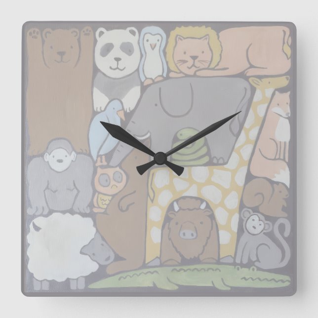 Animal Stack children's nursery/playroom art Square Wall Clock (Front)
