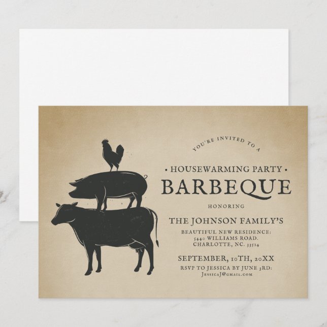 Animal Stack | Housewarming Barbecue Invitation (Front/Back)