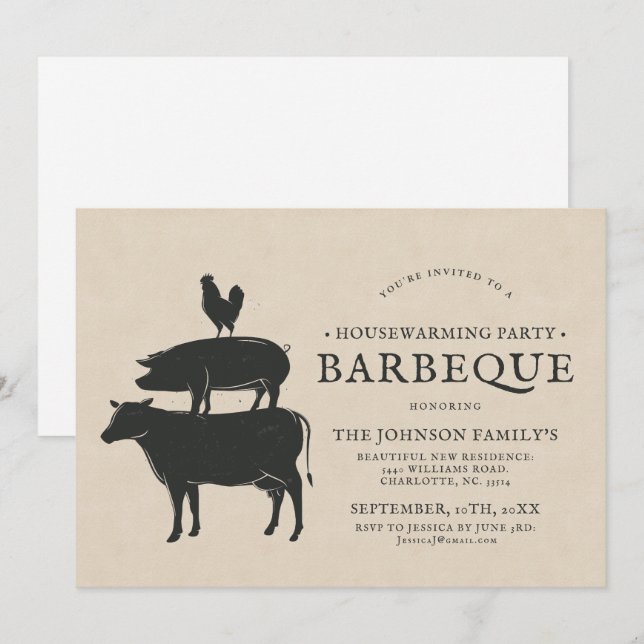 Animal Stack | Housewarming Barbecue Invitation (Front/Back)