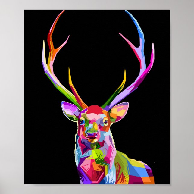 Animal Stag Deer Colourful Art Psychedelic Poster (Front)