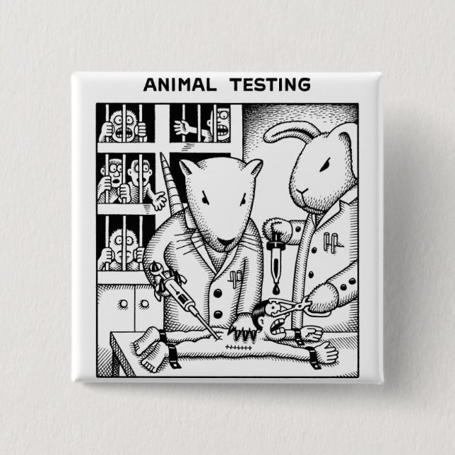Animal Testing 2 Inch Square Button (Front)