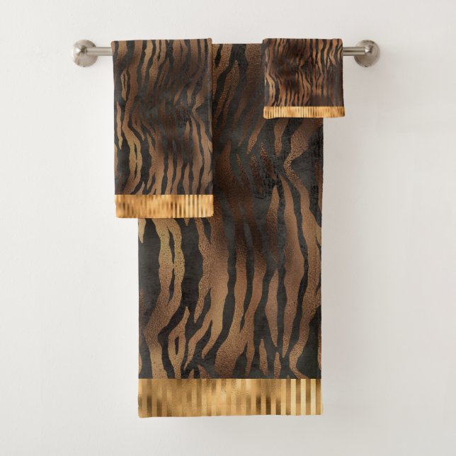 Animal Tiger Print Gold Elegant Metallic Glam Bath Towel Set (Insitu)