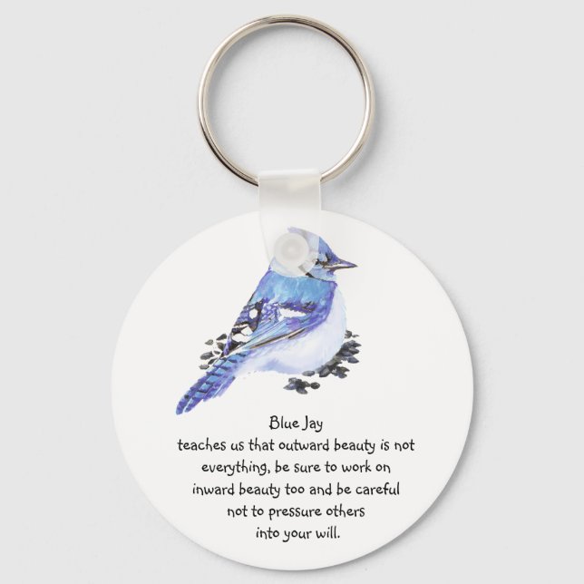 Animal Totem Blue Jay Inspirational Nature Guide Keychain (Front)
