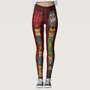 Animal Totem Pole Leggings - Red Background