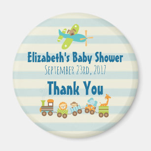 Animal Toy Train and Airplane Baby Shower Thanks Magnet