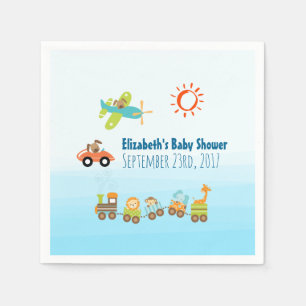 Animal Toy Train and Airplane Boy Baby Shower Napkin