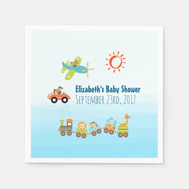 Animal Toy Train and Airplane Boy Baby Shower Napkin (Front)