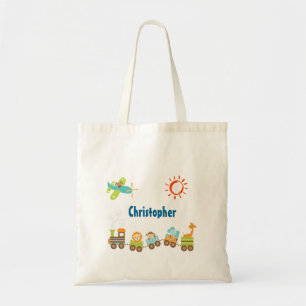 Animal Toy Train and Airplane Personalized Tote Bag