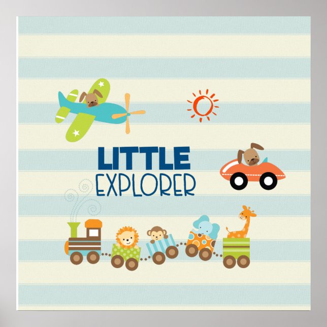 Animal Toy Train Car and Airplane Little Explorer Poster (Front)
