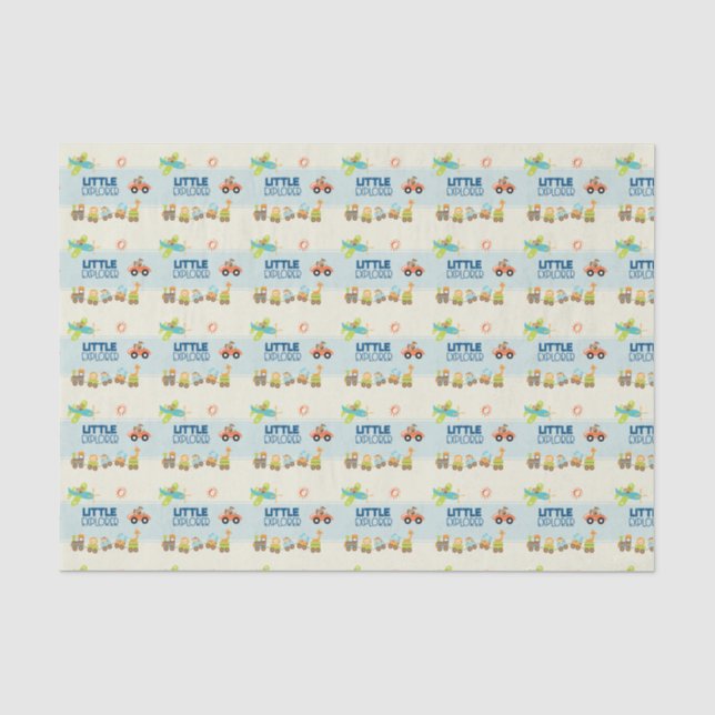 Animal Toy Train Car and Airplane on Stripes Tissue Paper (Front)