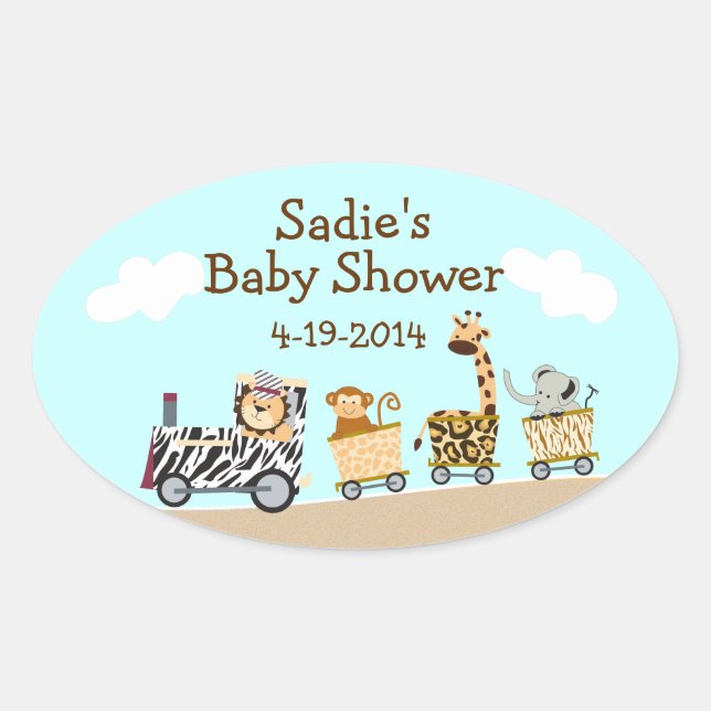 Animal Train Baby Shower Sticker Sheet (Front)