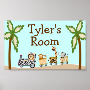 Animal Train Customized Name Wall Poster