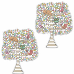 Animal Tree Art Illustration Painting Birds Cat