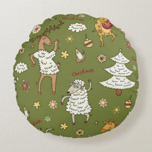 animal vintage Christmas sheep Round Pillow