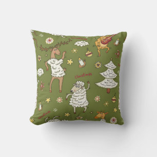 animal vintage Christmas sheep Throw Pillow