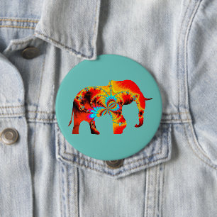 Animal Welfare - Elephant Silhouette Fractal 1 4 Inch Round Button
