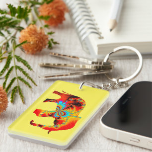 Animal Welfare - Elephant Silhouette Fractal 1 Keychain