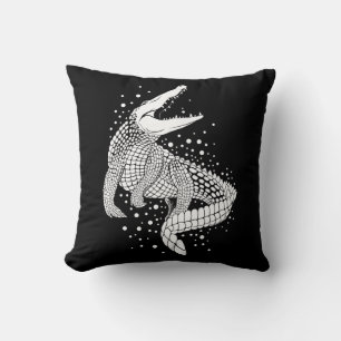 Animal White Silhouette - Crocodile Throw Pillow