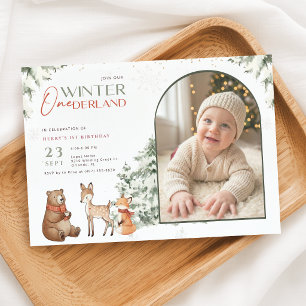 Animal Winter Onederland Arch Photo First Birthday Invitation