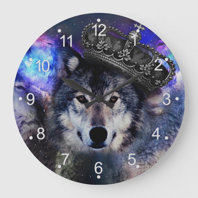Animal wolf in crown large clock (Front)
