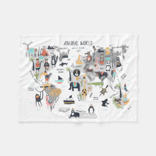 Animal World Map Fleece Blanket
