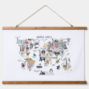 Animal World Map Hanging Tapestry