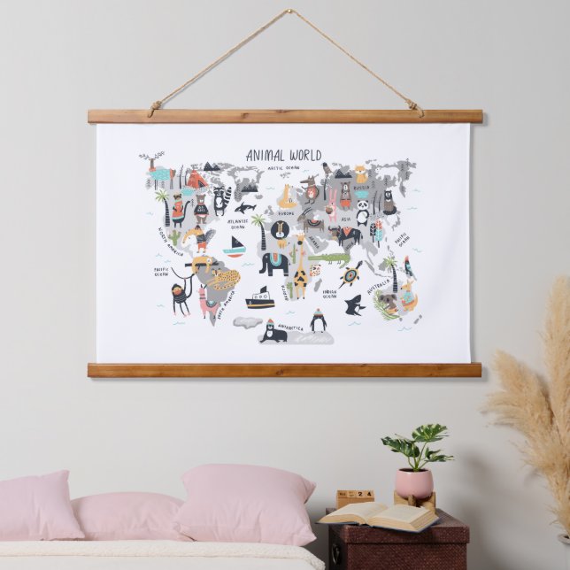 Animal World Map Hanging Tapestry (Bedroom)