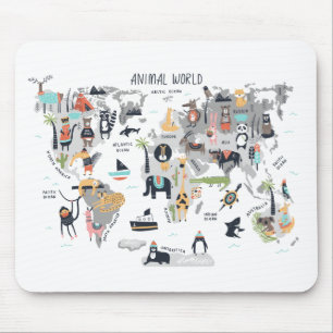 Animal World Map Mouse Pad